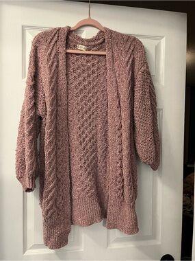 Altar'd State Dusty Rose Cable Open-Front Cardigan
